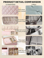 Velvet Travel Jewelry Box with Large Mirror, Double-Layer Jewelry Organizer Case for Women and Girls, Portable Storage Case with 6 Anti-Tarnish Bags Gift Ready for Her (Blush Pink)