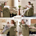 FOXHUNTER 300° Swivel Power Nursery Rocking Glider Chairs, Chenille Green | 30° Rocking Mode, USB Charging Port, Phone Holder, Adjustable Headrest, 2 Cushions, 2 Side Pockets, for Living Room Bedroom