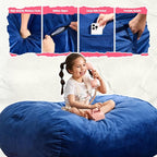 Hobestluk 3FT Bean Bag Chair Large Beanbag with Removable Cover Adult Bean Bag Chair with Portable Handle Desgin for Living Room Bedroom (Blue, 3FT)