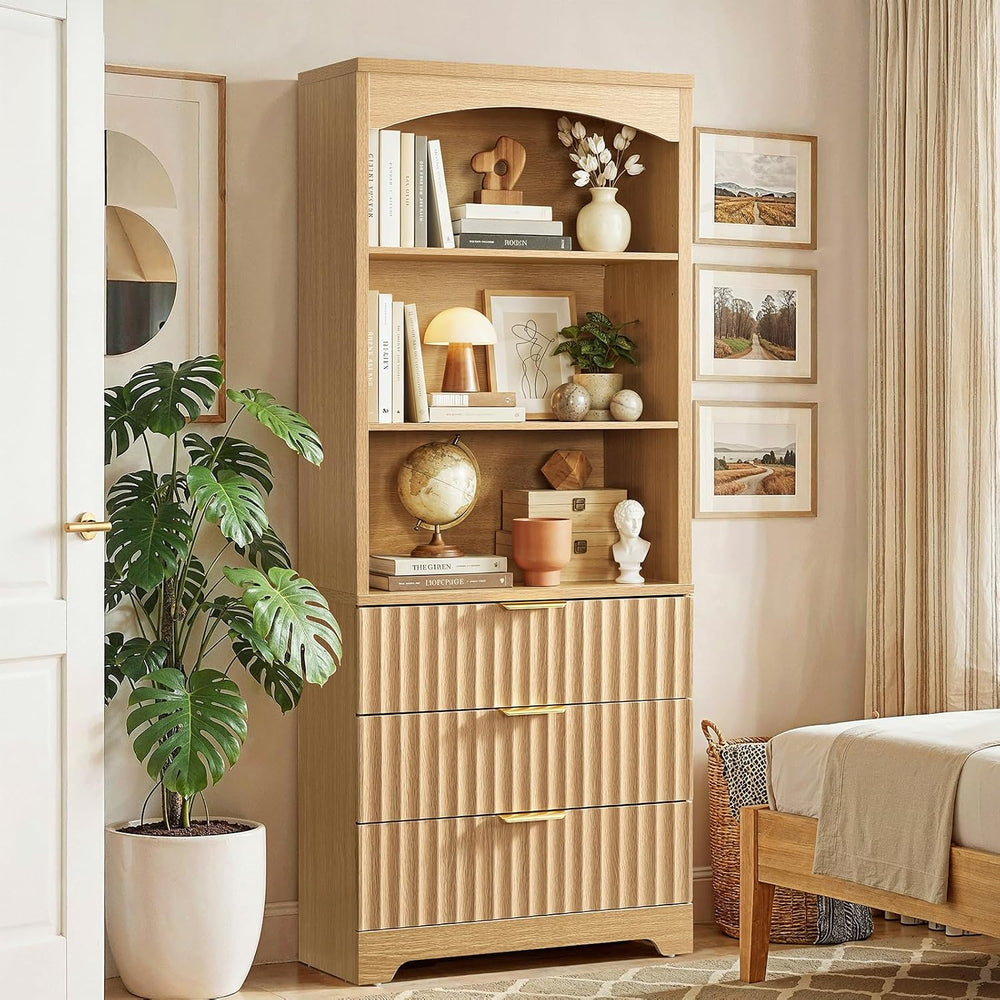 TEENFON 63.3" Tall Bookshelf, Bookshelves and Bookcases with Drawers, Ar...