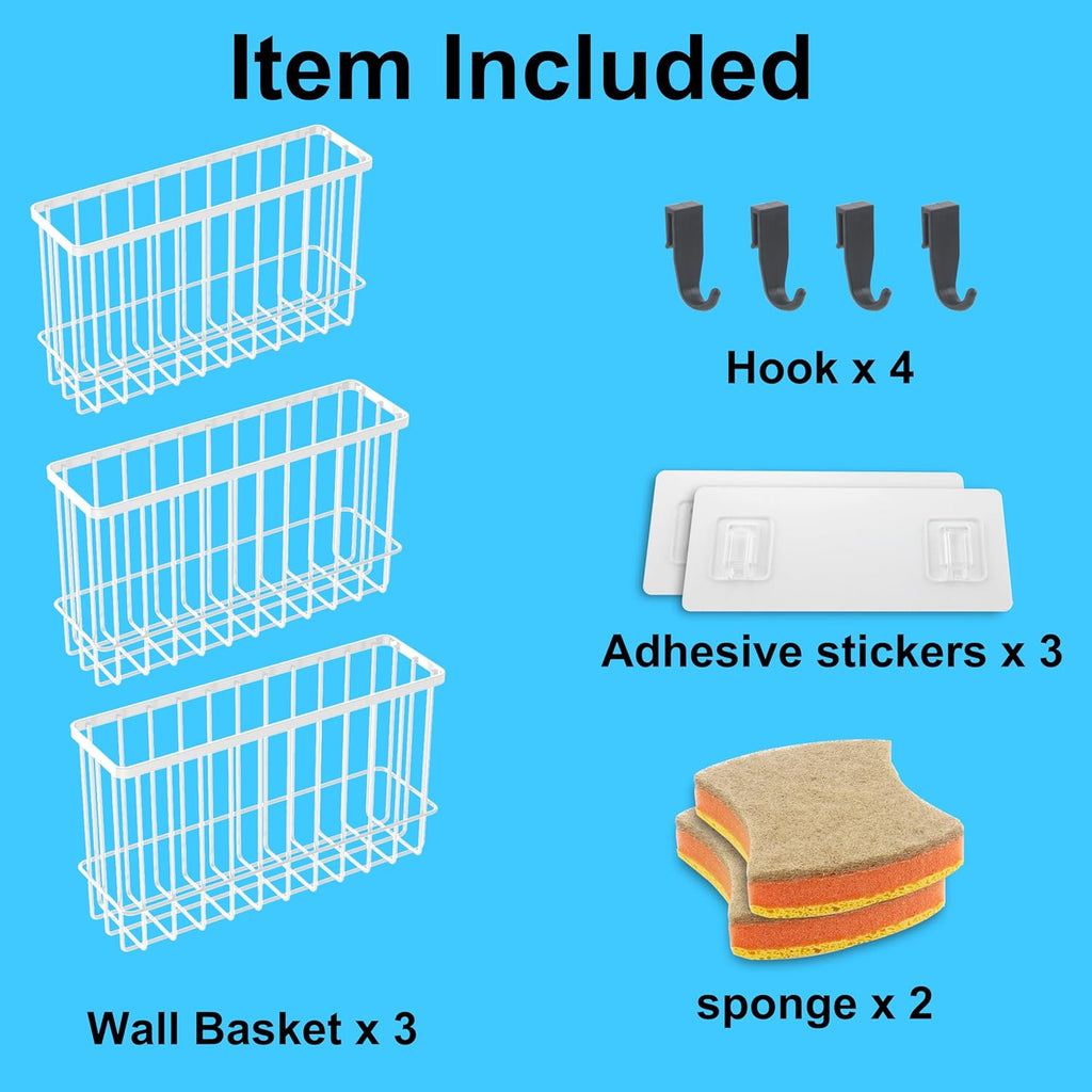 Cabinet Door Organizer 3Pcs, Foil and Plastic Wrap Organizer with 2 Sponges, Cabinet Door Storage with 3 Caddy Adhesive, for Aluminum Foil, Plastic Wrap, Wool Dryer Balls, White,(Small, Medium, Large)