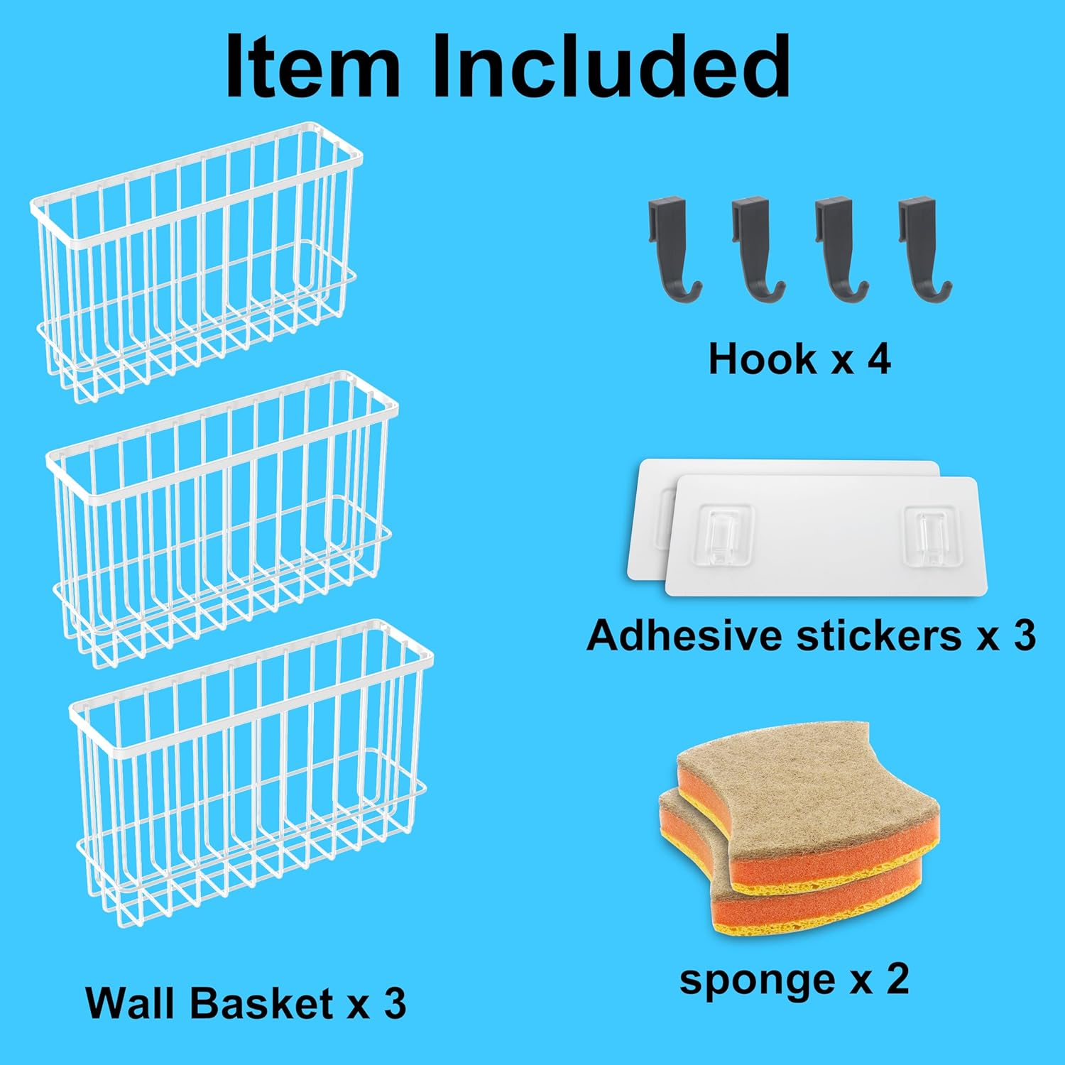 Cabinet Door Organizer 3Pcs, Foil and Plastic Wrap Organizer with 2 Sponges, Cabinet Door Storage with 3 Caddy Adhesive, for Aluminum Foil, Plastic Wrap, Wool Dryer Balls, White,(Small, Medium, Large)