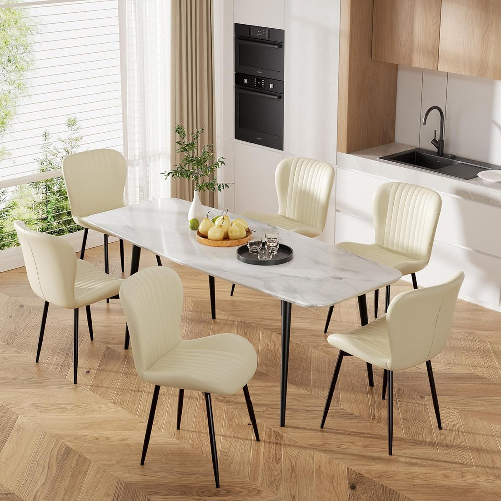 Upholstered Dining Chairs Set of 4 PU Leather Metal Legs Beige | Vertical cha...