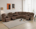 Manual Recliner Sectional Sofa Set, Fabric L-Shaped Living Room Furniture Sets, Reclining Sectional Corner Couch and Recliner Chair Set for Home Office (Brown, Sectional + Chair)