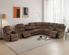 Manual Recliner Sectional Sofa Set, Fabric L-Shaped Living Room Furniture Sets, Reclining Sectional Corner Couch and Recliner Chair Set for Home Office (Brown, Sectional + Chair)