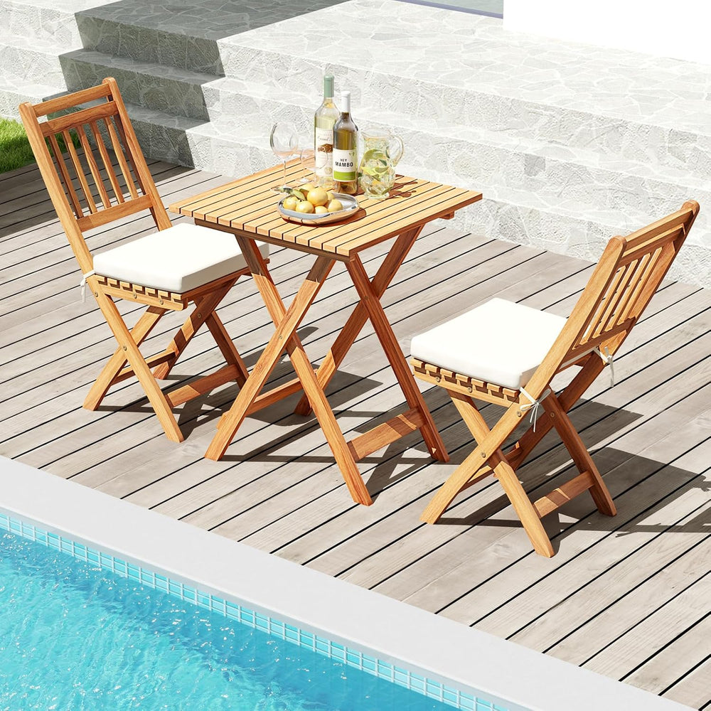KOTEK Outdoor Folding Bistro Set, 3 Pieces Acacia Wood Bistro Set with Soft C...