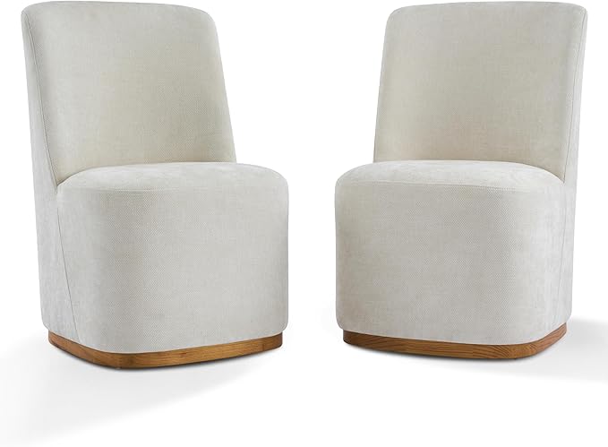 Christopher Knight Home Lucy Chenille Upholstered Dining Chairs Set of 2, Sturdy Wooden Dining Chair with Pedestal Base, Modern Kitchen Chairs with Solid Back, Versatile Indoor Usage, Beige