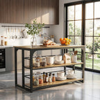 LITTLE TREE Kitchen Island with Storage, 63 Inches Width Kitchen Shelf with Large Worktop, Modern Kitchen Counter for Dining Room, Kitchen, Living Room, Easy to Assemble, Brown & Black