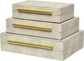 Faux Shagreen Leather Jewelry Storage Boxes Set of 3 with Gold Handles, Velvet Lined Stackable Organizer for Women, Vanity, Dresser, Gift, White