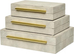 Faux Shagreen Leather Jewelry Storage Boxes Set of 3 with Gold Handles, Velvet Lined Stackable Organizer for Women, Vanity, Dresser, Gift, White