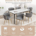 Kiztir Velvet Dining Chairs Set of 6 Woven Dining Chairs with Gold Metal Legs Upholstered Modern Dining Room Chair for Living Room, Bedroom, Kitchen (Grey)