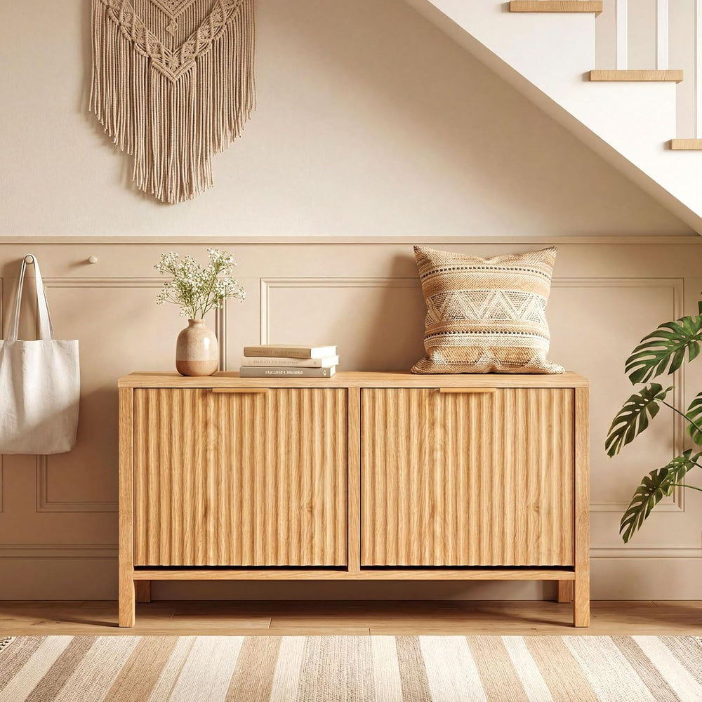 Giantex Shoe Storage Bench with 2 Flip Drawers, Wooden Entryway Bench with St...