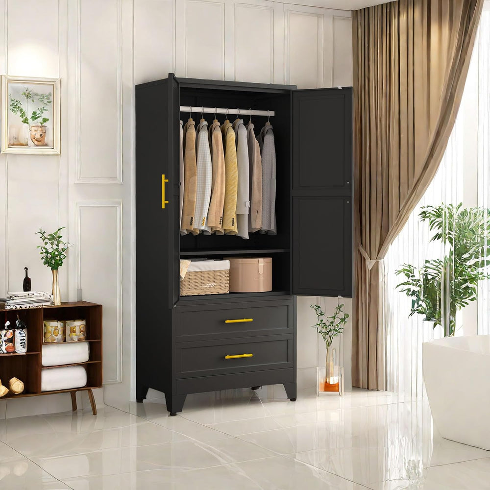 pozdeg 71" Metal Armoire Wardrobe Closet, Tall Clothing Storage Cabinet ...