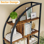 Jehiatek 71" Arc Gold Bookshelf with Storage Cabinet, Tall 6 Tiers Industrial Bookcase with Sturdy Metal Frame, Geometric Book Shelf for Lving Room, Home Office, Black and Brown