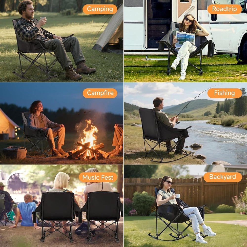 Youtanic Oversized Folding Rocking Camping Chair, Padded Portable Rocking Cha...