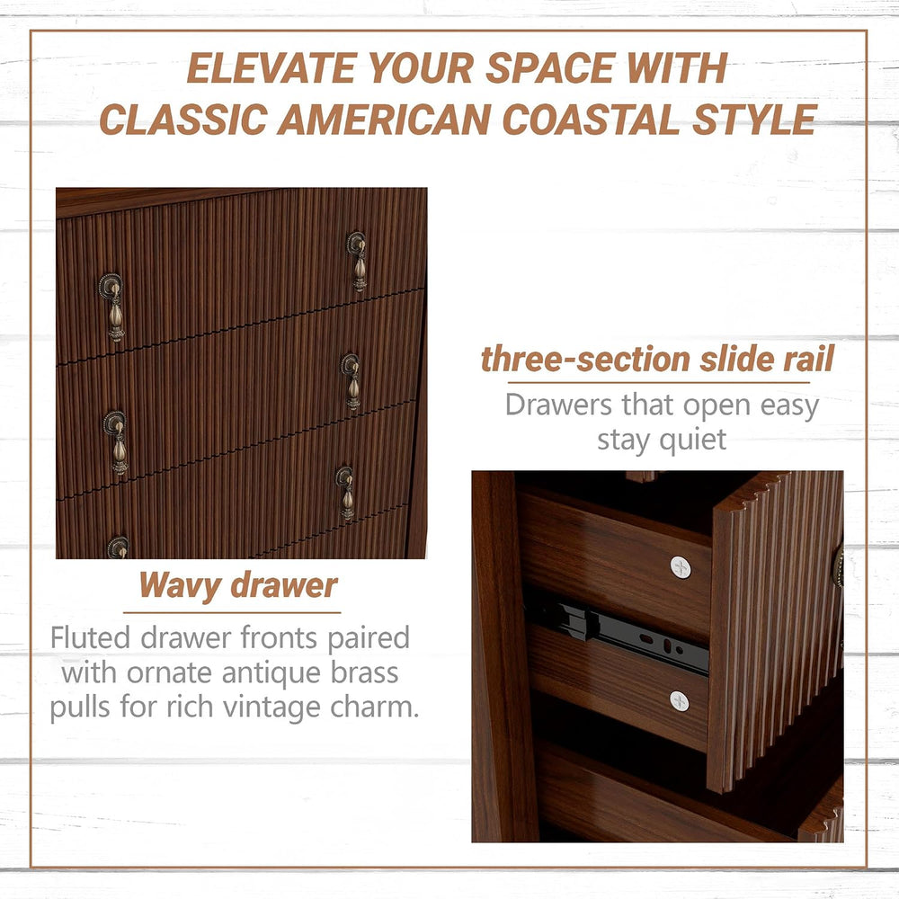 4-Piece Farmhouse Bedroom Set,6+5-Drawer Dresser,2 Nightstands,Walnut