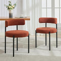 Boucle Dining Chairs Set of 2, Mid Century Modern Dining Room Chairs with Barrel Backrest, Upholstered Rust Kitchen Chairs for Dining Room, Restaurant