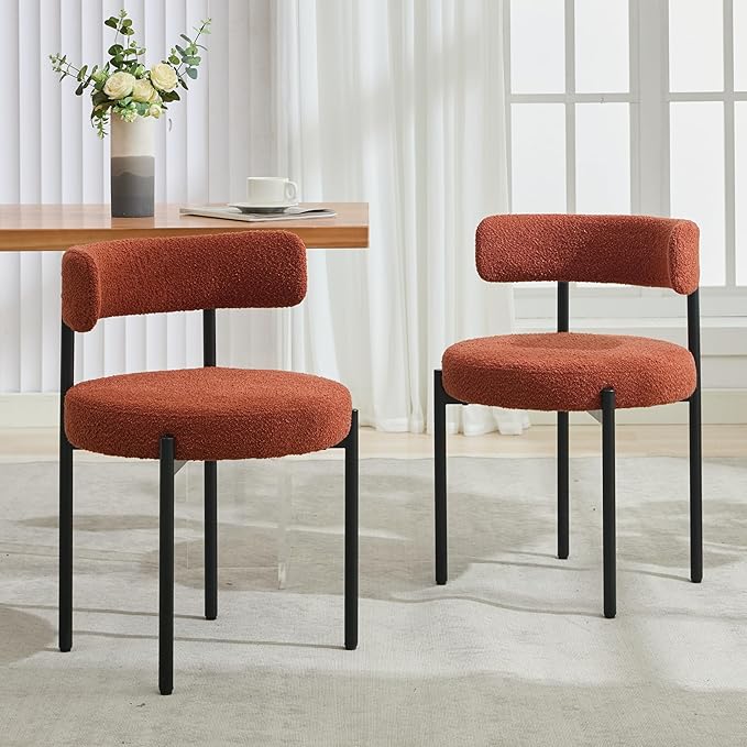 Boucle Dining Chairs Set of 4, Mid Century Modern Dining Room Chairs with Bar...