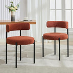 Boucle Dining Chairs Set of 4, Mid Century Modern Dining Room Chairs with Barrel Backrest, Upholstered Rust Kitchen Chairs for Dining Room, Restaurant