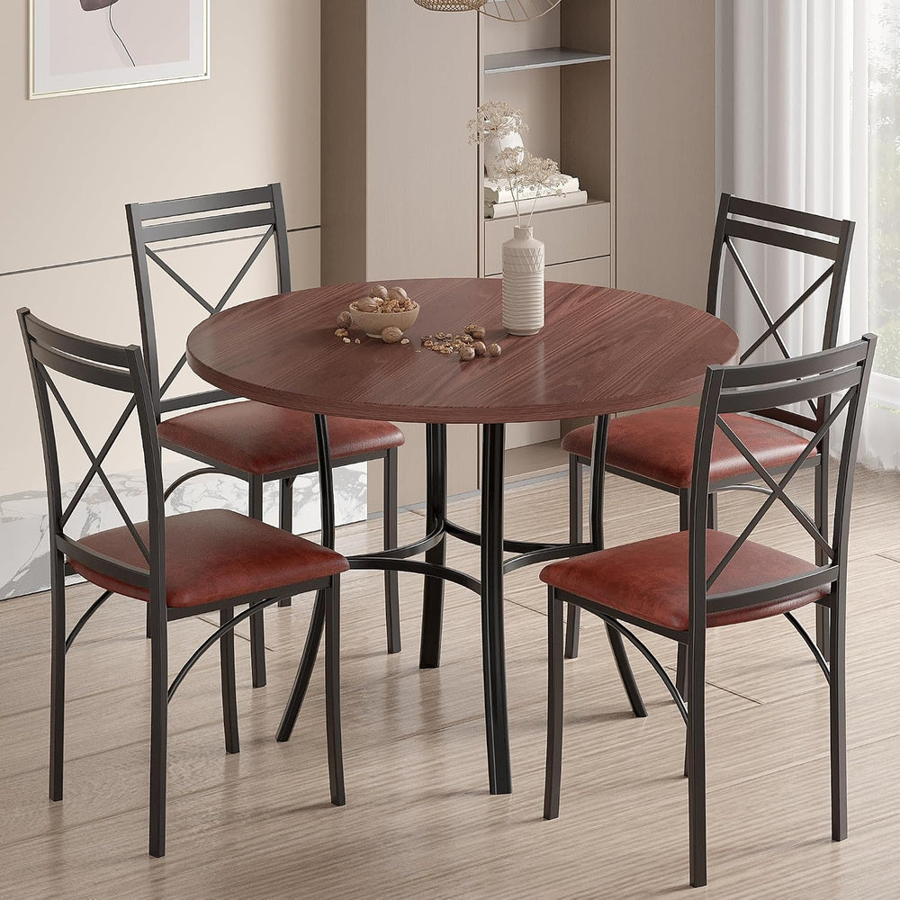 VECELO 5 Piece Dining Table Set for 4, Wood Grain Dinette with Chairs for Kit...