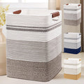 DOFASAYI Laundry Basket - 85L Large Cotton Rope Blanket Basket with Leather Handles, Decorative Storage Hamper, Clothes Hamper for Living Room, Bedroom, Rice Brown & White