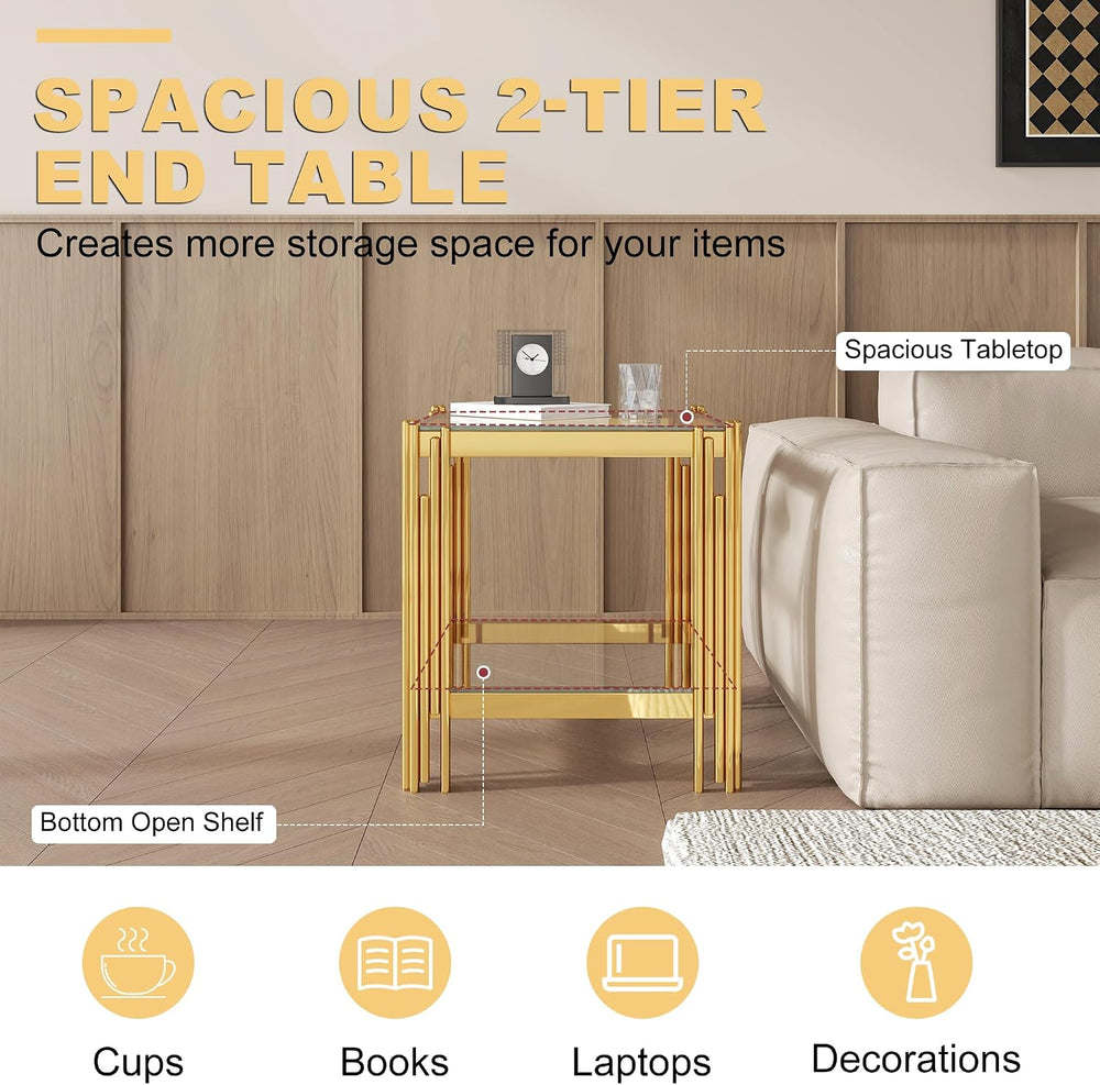 3 Piece Glass Coffee Table Set with 1 Coffee Table and 2 End Tables, Modern 2...