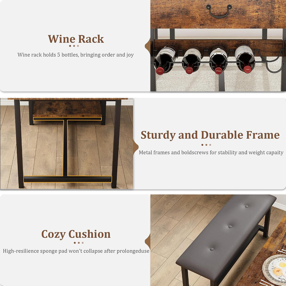 CABIHOME Dining Table Set for 4, Dining Room Table with Storage Drawers &...