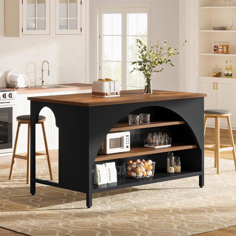 Tribesigns Kitchen Island with 3 Storage Shelves, 55" W Kitchen Shelf wi...