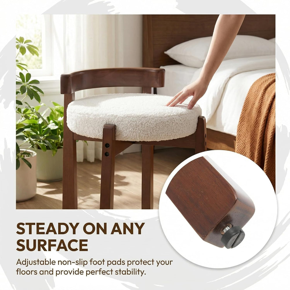 HNY Modern Boucle Ottoman : Upholstered Vanity Chair with Solid Wood Legs, Cu...