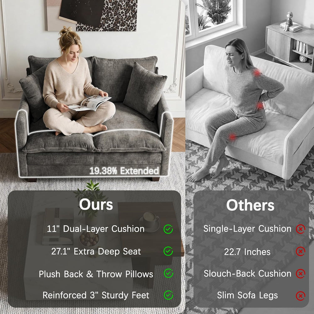 52'' Loveseat Sofa with Ottoman,Cloud Sofa Couch for Living Room | 27...
