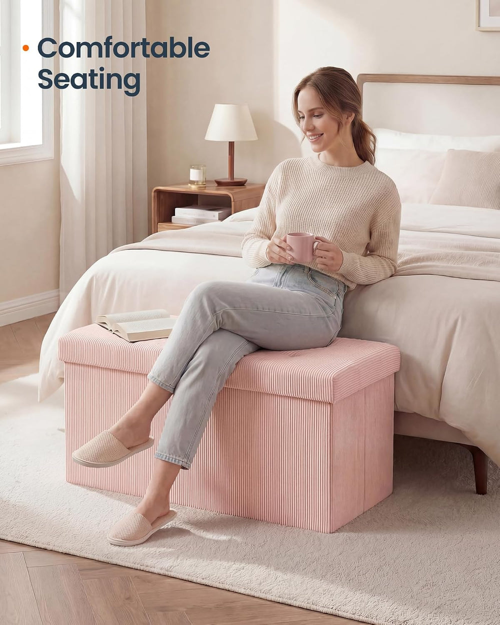 SONGMICS Home Ottoman with Storage, Removable Lid, Folding Storage Chest, Eas...