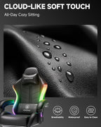 GTPLAYER RGB Gaming Chair with Footrest, Computer Gaming Chair with LED Lights for Adults, Height Adjustable PC Gamer Chair with 90-155° Recline & Removable Headrest Lumbar Support, RGB Black