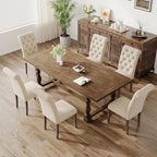 Upholstered Tufted Dining Room Chairs Set of 4, Parsons Kitchen Chairs with Padded Seat and Solid Wood Legs, Fabric Accent Side Diner Chair for Dining Room/Kitchen/Living Room, Beige