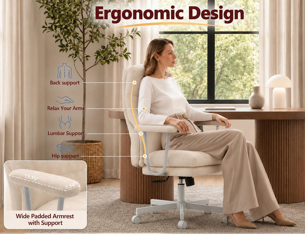 Ergonomic Office Chair, High Back Fabric Executive Chair with Thick Cushion, ...