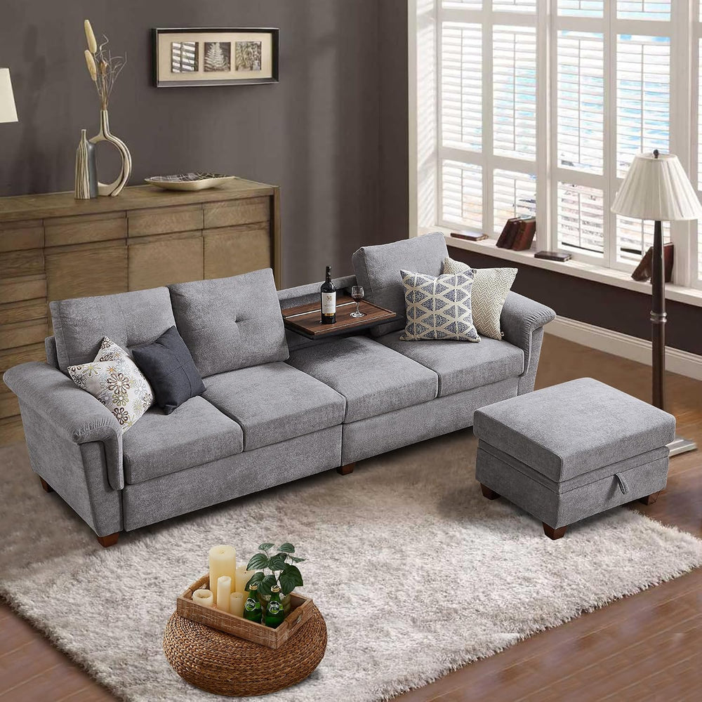 108'' Convertible Sectional Sofa with Storage, 4 Seat L Shaped Couch ...