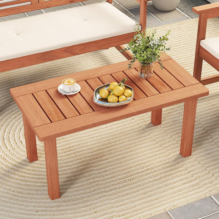 RELAX4LIFE Wood Outdoor Coffee Table - 35.5’’ Rectangular Small Patio Table with Slatted Tabletop, Indoor Outdoor Wooden Furniture for Outside Deck Poolside Backyard Garden Porch (Natural)