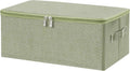 ANMINY Fabric Storage Bins with Zipper Lids, 15"x10"x6", Green, 1 PCS | 15.6Qt Cotton Linen Storage Box, PP Board Frame, Washable Collapsible, with Handles & 3-side Open Lid, Stackable, Small