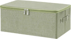 ANMINY Fabric Storage Bins with Zipper Lids, 15"x10"x6", Green, 1 PCS | 15.6Qt Cotton Linen Storage Box, PP Board Frame, Washable Collapsible, with Handles & 3-side Open Lid, Stackable, Small