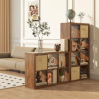 Bookshelf with Storage Bins, 9-Cube Storage Organizer Sturdy Wooden Bookcase Open Book Shelf, Multifunctional Cubicle Rack for Storage & Display, Furniture for Living Room Bedroom Office, Classic Oak