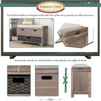 Merax Modern Wood Storage Bench with 2 Drawers and 1 Rattan Baskets for Living Room Bed Room Entryway Natural