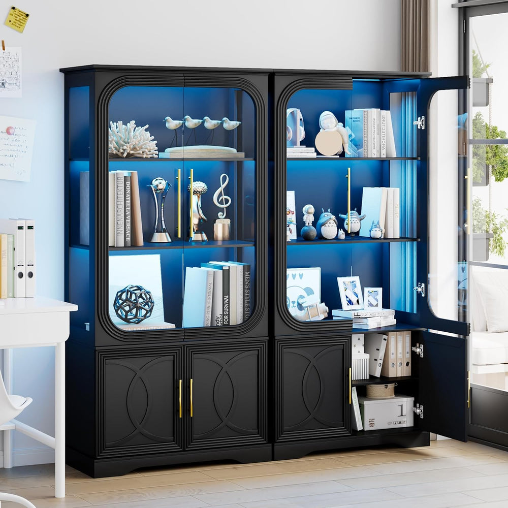 69" Tall Display Cabinet with Glass Doors, Curio Cabinet with 3 LED Ligh...