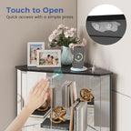 Corner Display Cabinet with Glass Doors, Small Display Case with 3-Color LED Lights and Charging Station, 2-Tier Curio Cabinet with Storage and Shelf, Black