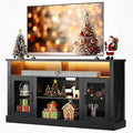 WLIVE Farmhouse TV Stand for 65 Inch TV, Tall Entertainment Center with LED Lights & Storage Cabinets, TV Media Console Table with Adjustable Shelf for Living Room, Bedroom, Home Theater, Black