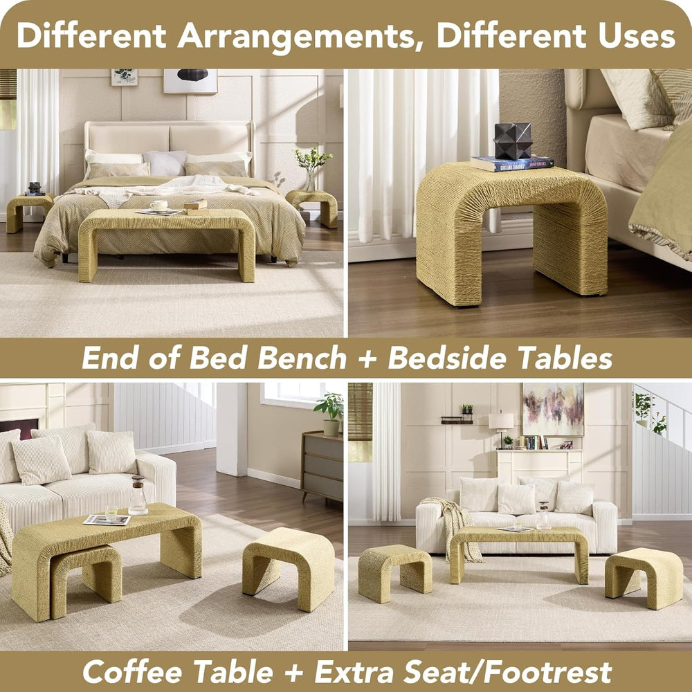 LZAREAL 3-Piece Nesting Woven Rope Coffee Table Set, 47" Boho Waterfall ...