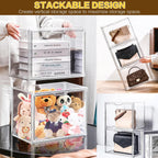ULENDIS 4 Packs Plastic Purse Storage Organizer for Closet, Clear Display Case for Purse and Handbag, Stackable Storage Boxes Organizer with Magnetic Door for Wallet Book Cosmetic Toys Display
