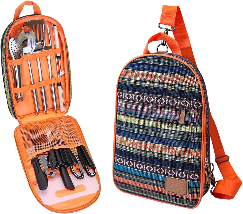 Portable Camping Kitchen Utensil Set-27 Piece Cookware Kit, Stainless Steel O...