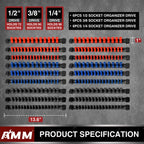 AMM 18-Piece Socket Organizer, 1/2 inch, 3/8 inch and 1/4 inch Drive ABS Tools-Socket Holder,Heavy Duty Socket Racks, Premium Quality Socket Clip Rail Holder,The best tool trays in the garage
