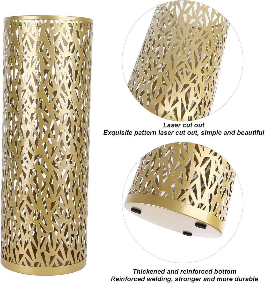 Metal Round Umbrella Stand Rack,Umbrella Holder Organizer Bin Hollowed Freestanding Canes Walking Sticks Holder for Entryway Home Hotel Office Decor (S)