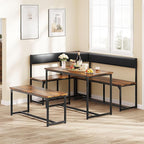 DWVO 3-Piece Dining Table Set for 4-6 People 47.2" Corner Dining Room Table with Left Seat Corner Bench and 43.3" Bench Brown Industrial Kitchen Table for Breakfast Nook Kitchen Living Room Restaurant