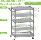 3 Tier Rolling Utility Carts with Wheels Heavy Duty Storage Cart 750Lbs Capacity Adjustable Kitchen Metal Organizer Cart with Handle & Shelf Liner Commercial Service Trolley for Indoor & Outdoor Use